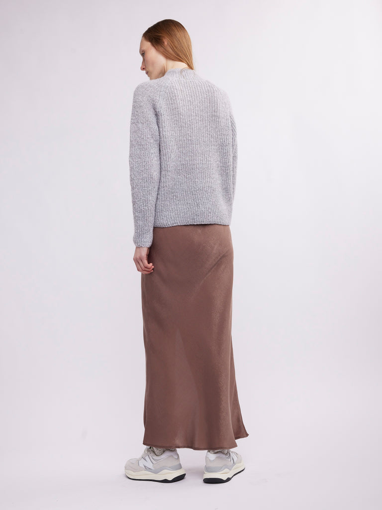 maxi polyester overlap skirt in bison brown