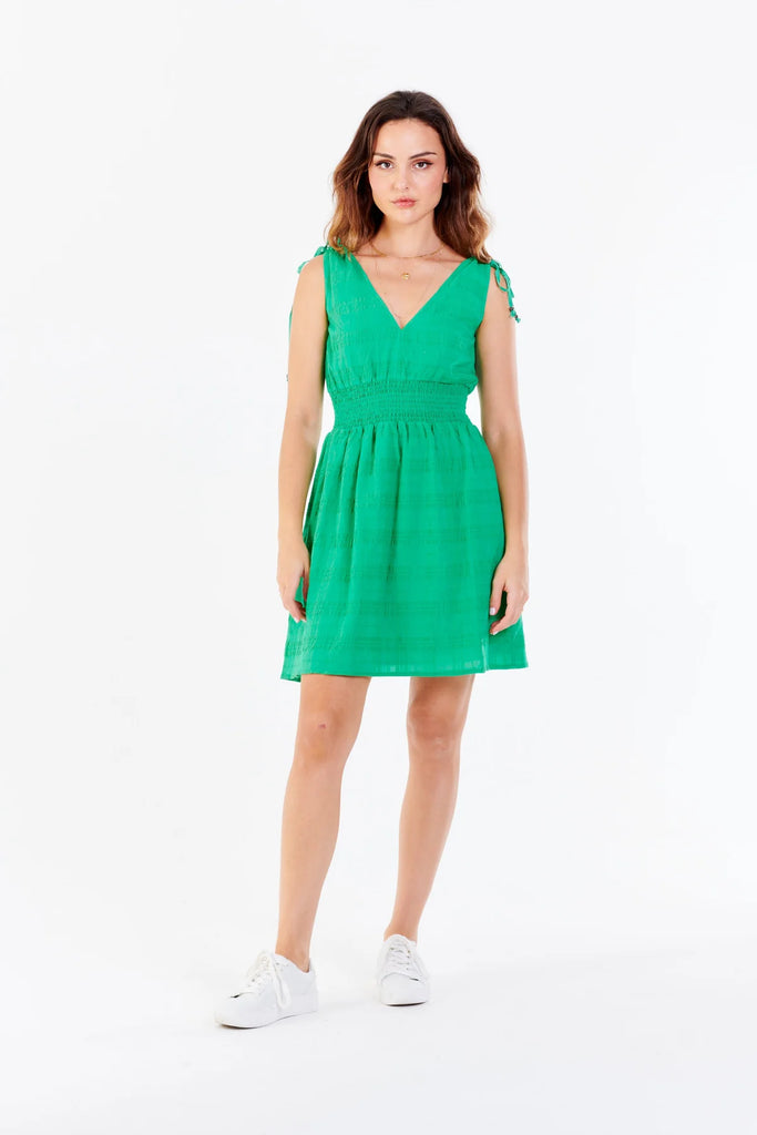 jade green sleeveless mid length dress