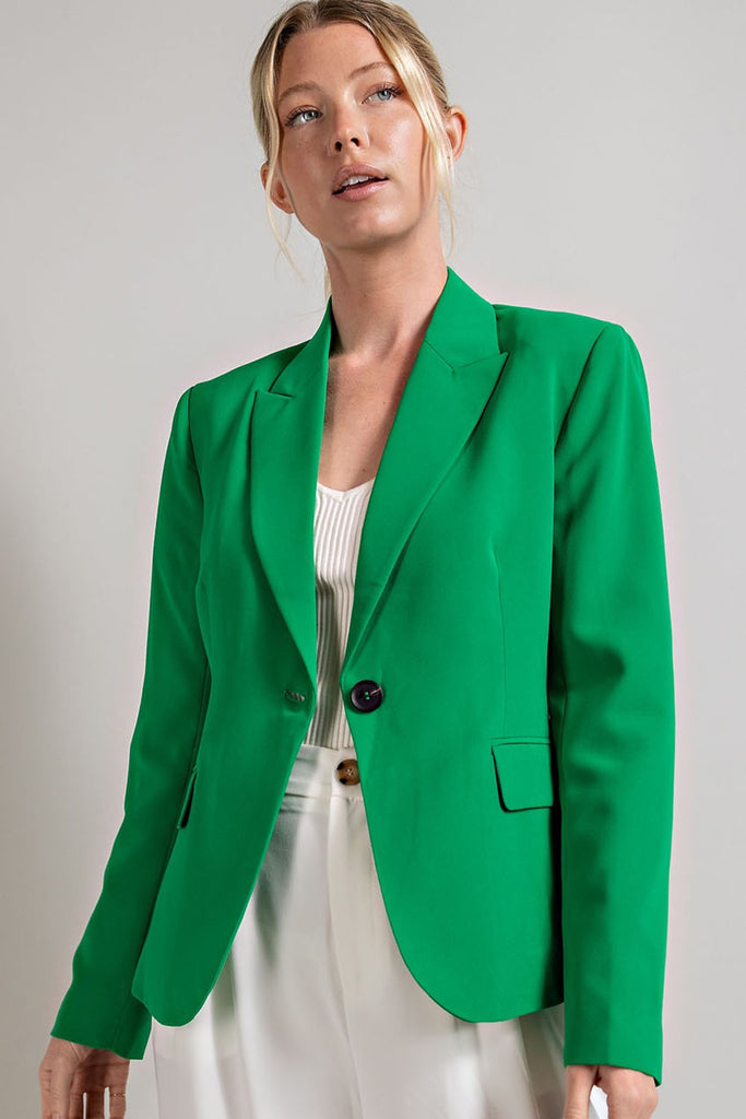 Kelly green blazer, Fabric Content: 100% Polyester