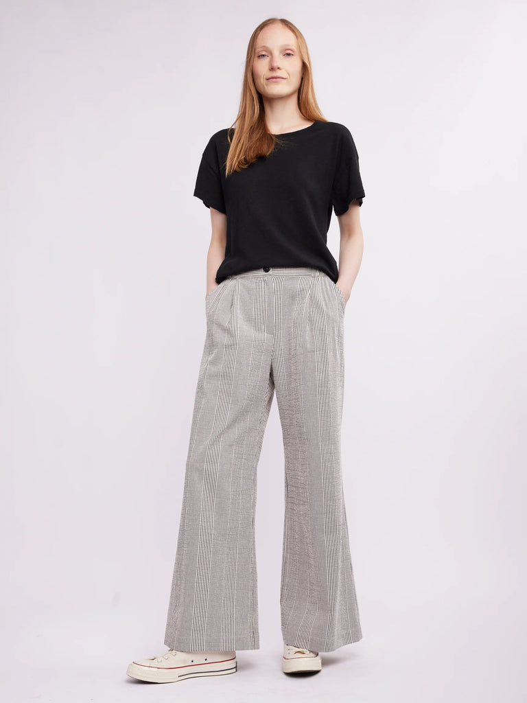 Caroline Wide Leg Pant in white/black stripe