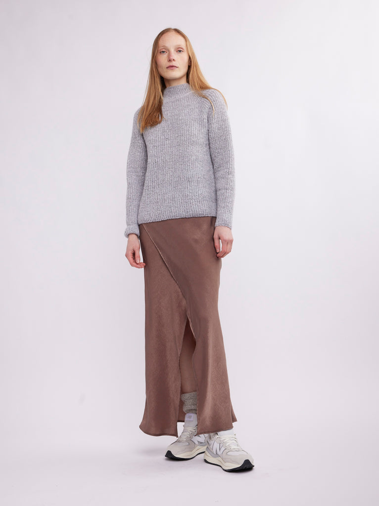 maxi polyester overlap skirt in bison brown