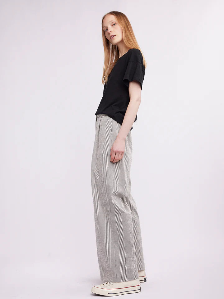 Caroline Wide Leg Pant in white/black stripe