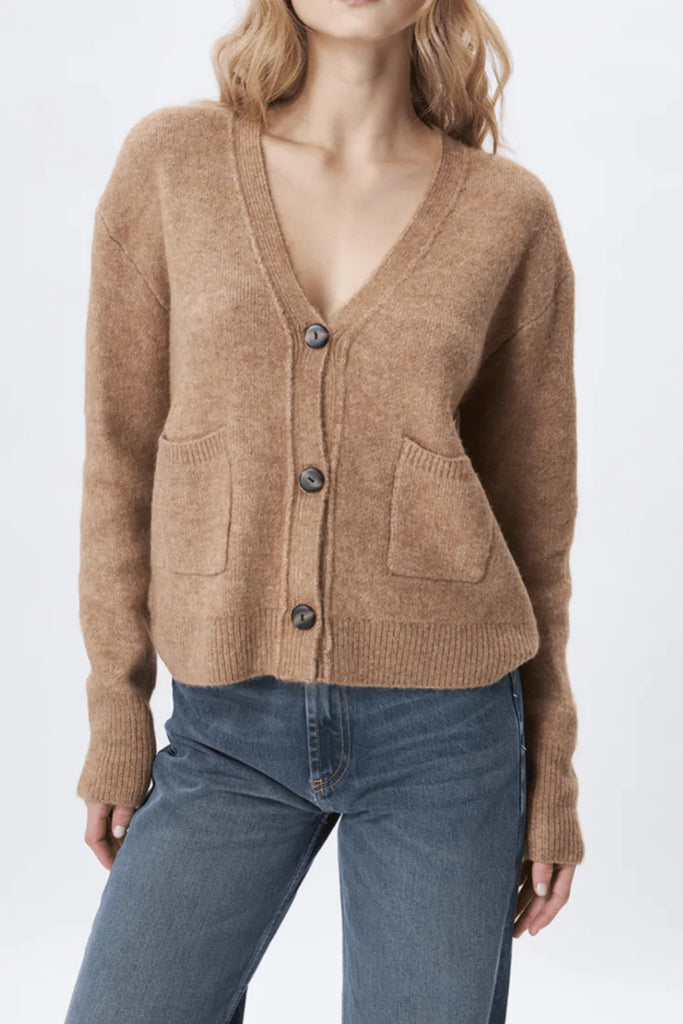 The Braxton is your go-to trendy cardigan stitch in a blended soft fabrication and neutral camel colorway. Features 2 patch pockets at the waist, 3 button closure, ribbed along cuffs and trim. The perfect mix of function and fashion, this piece is sure to become a staple in your wardrobe.