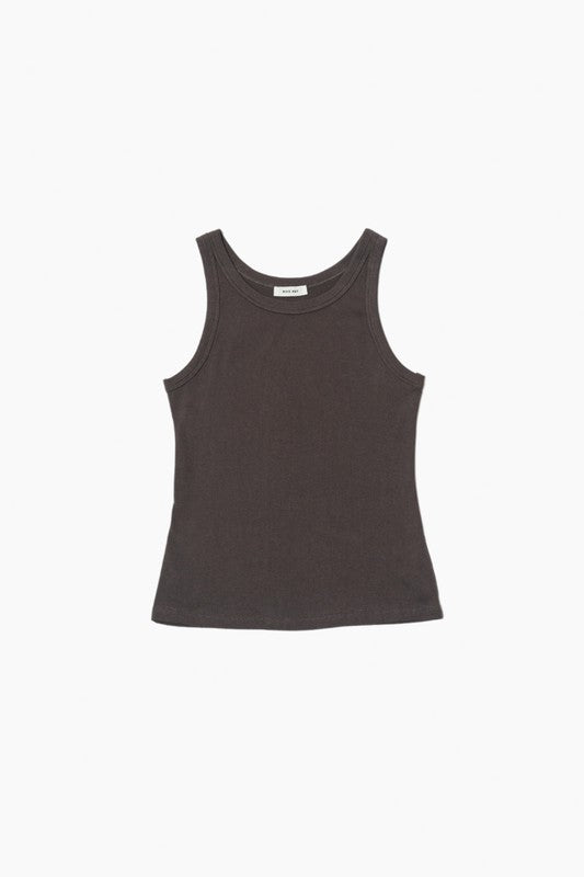 Women's Tank Top. The Ivette top in charcoal. Keep cool in The Ivette Top, the perfect mid-weight tank for everyday wear. With its ribbed fabric, this tank will hug you in all of the right places. 95% Cotton, 5% Spandex