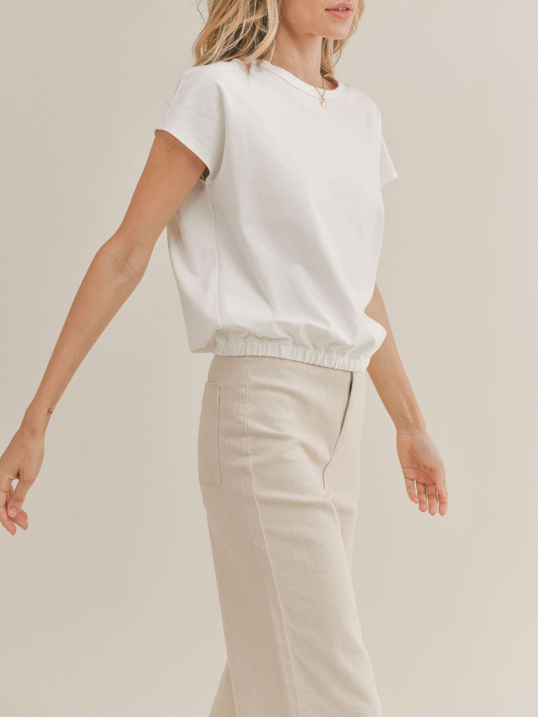 Women's Spring Day Short Sleeve Top in White. Fabric Content: 95% Cotton, 5% Spandex